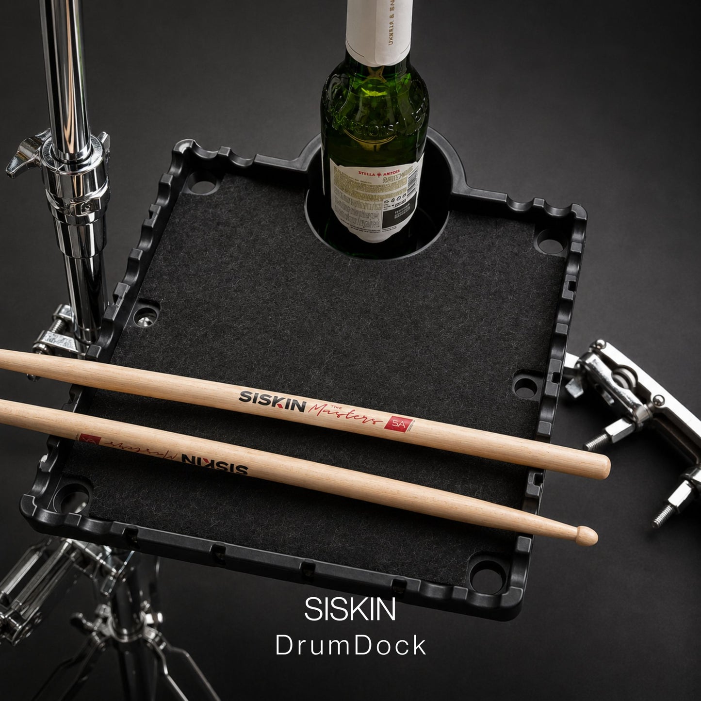 SISKIN DrumDock™
Universal Drum Accessory Tray with Cup Holder & Anti-Roll Stick Grooves