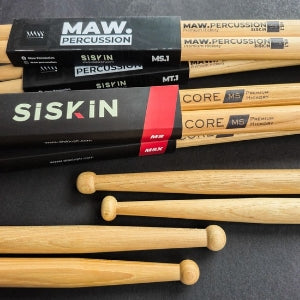 Siskin × MAW Percussion Collaboration Series – Marching Snare & Tenor Sticks (Tone-Paired Premium Hickory)